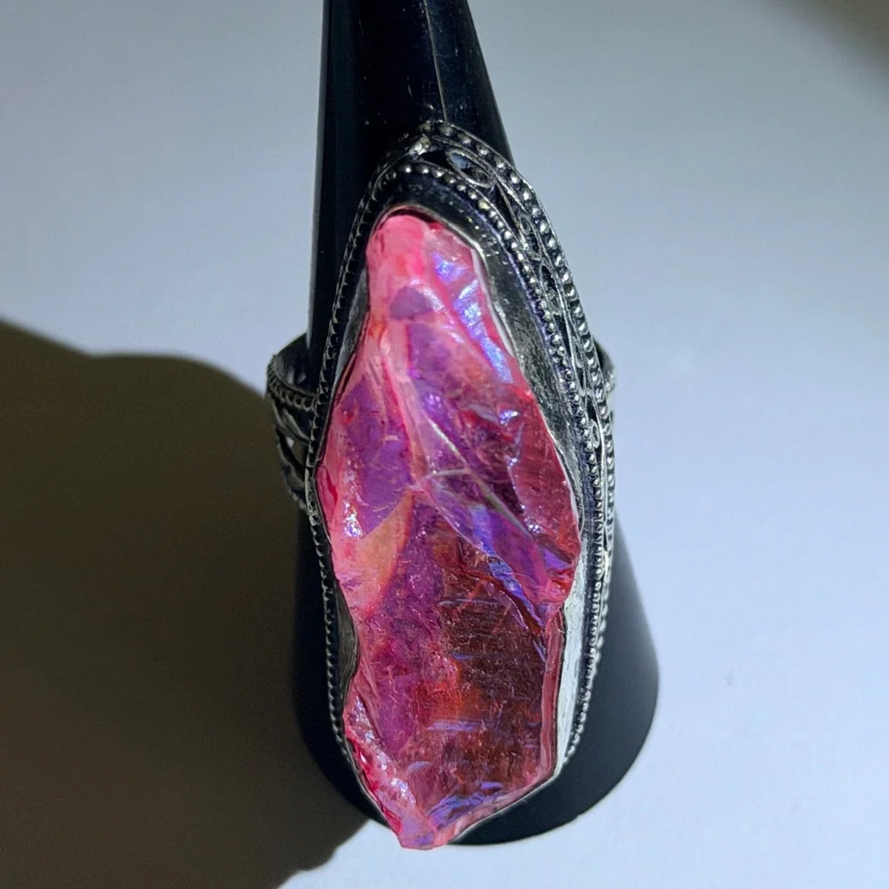 New Artesian Angel Aura Quartz Statement Ring 925 Sterling Silver (Stamped)